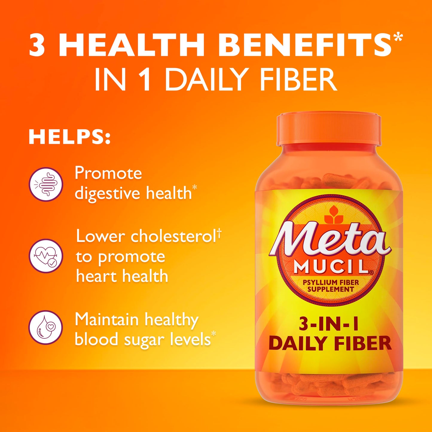 Metamucil Psyllium Husk GLP-1 Friendly Fiber Capsules, 300 Capsules