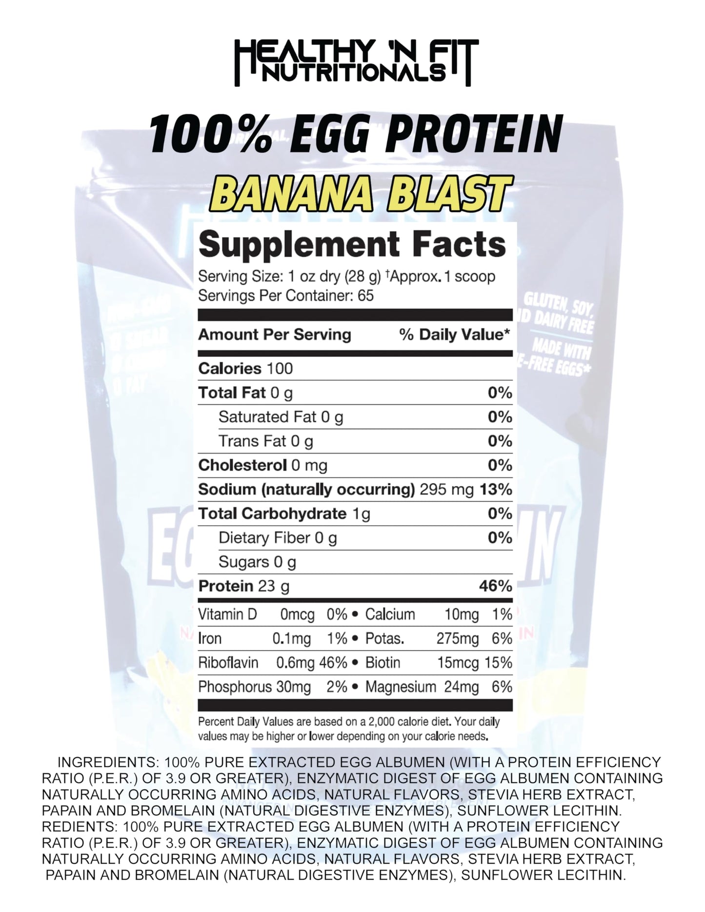 Healthy 'N Fit 100% Egg Protein Banana Blast Egg Protein Isolate Powder, 66 Servings