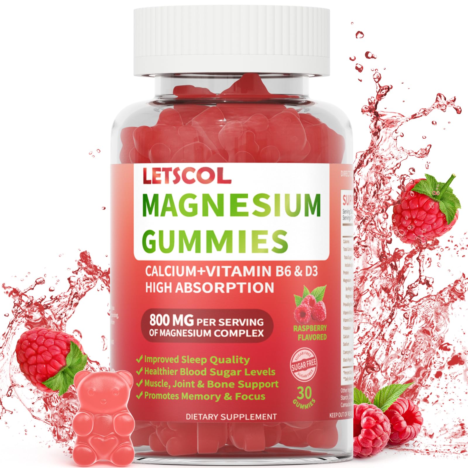 LETSCOL Magnesium Glycinate Gummies 800mg Per Serving, 30 Count
