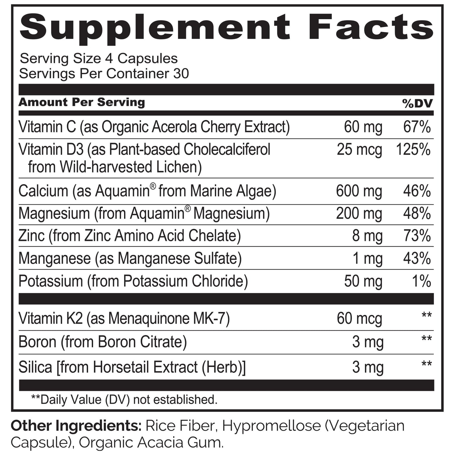 NATURELO Calcium Supplement with Vitamin C, D3, K2, Magnesium & Zinc, Capsules, 120 Count