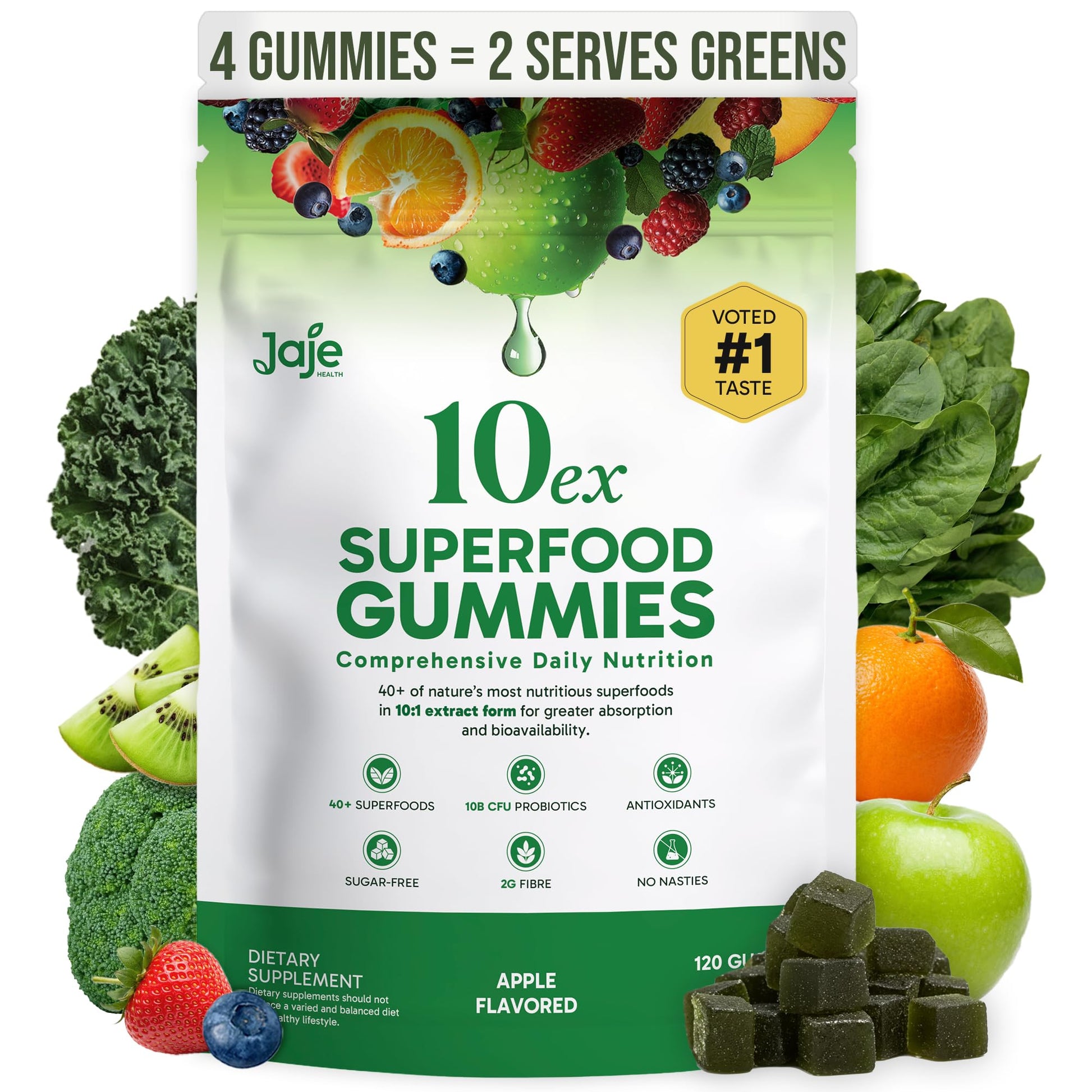 Jaje Health Supergreens Gummies with Probiotics, 120 Gummies