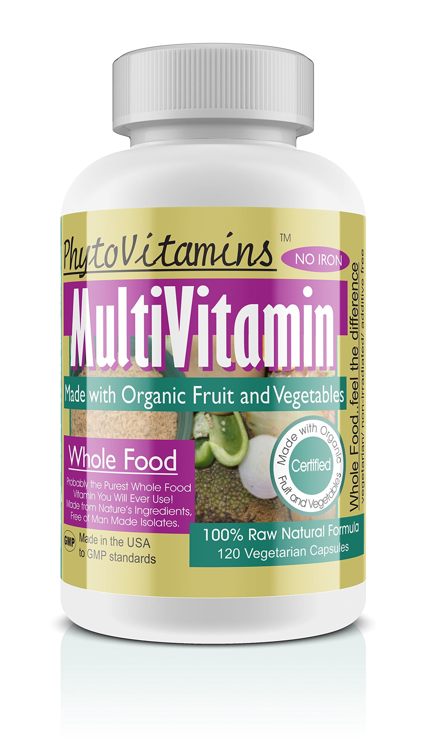 Nature's Brands Organic Whole Food Iron Free MultiVitamin by PhytoVitamins, 120 Capsules
