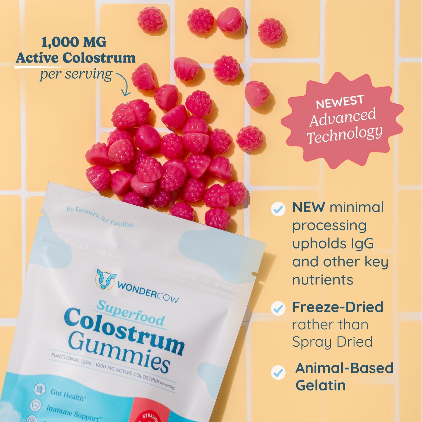 WONDERCOW Colostrum Gummies for Gut Health, Immune Support & Wellness Gummy, 45 Gummies