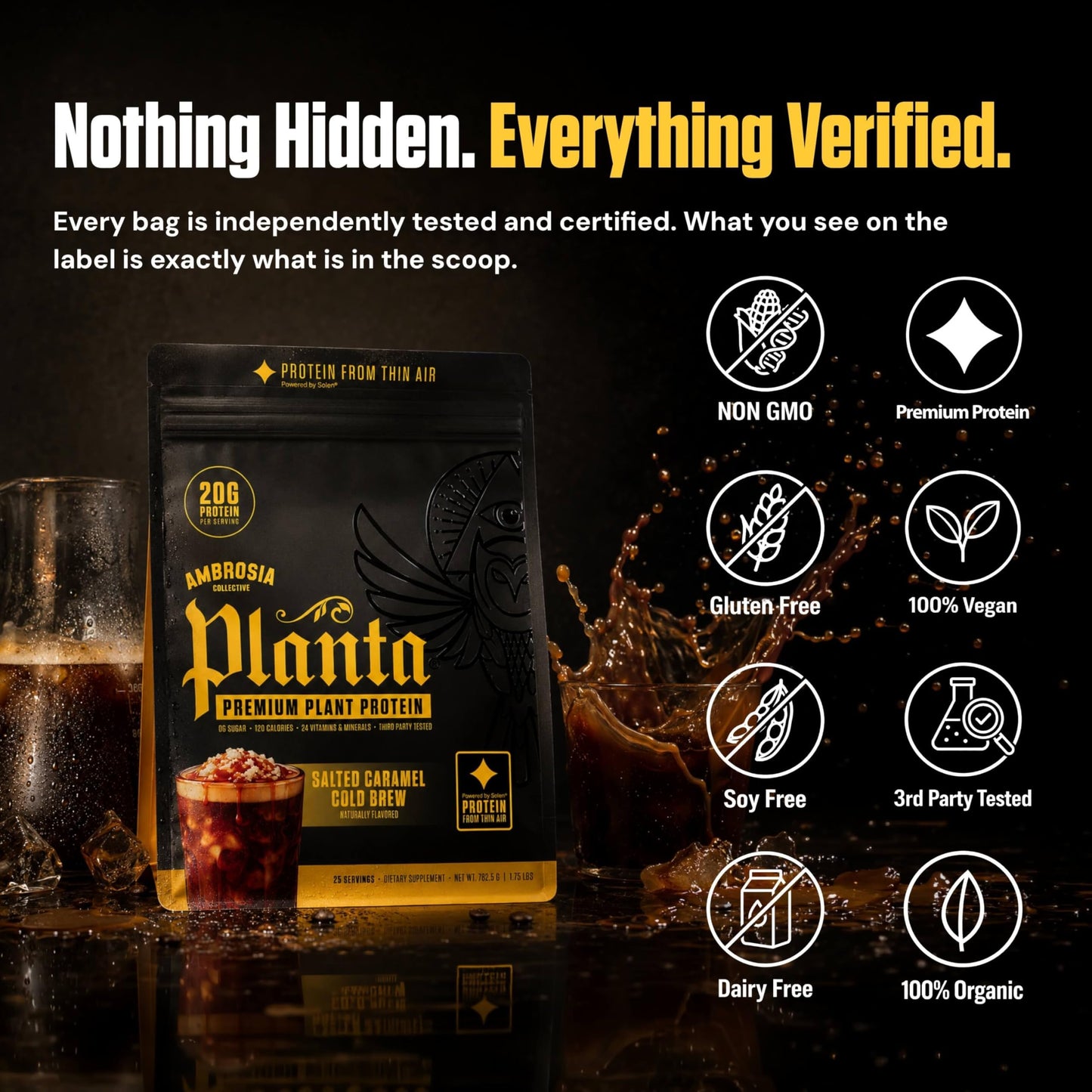 Ambrosia Plant Based Protein Powder Salted Caramel Cold Brew 1.75 Pounds