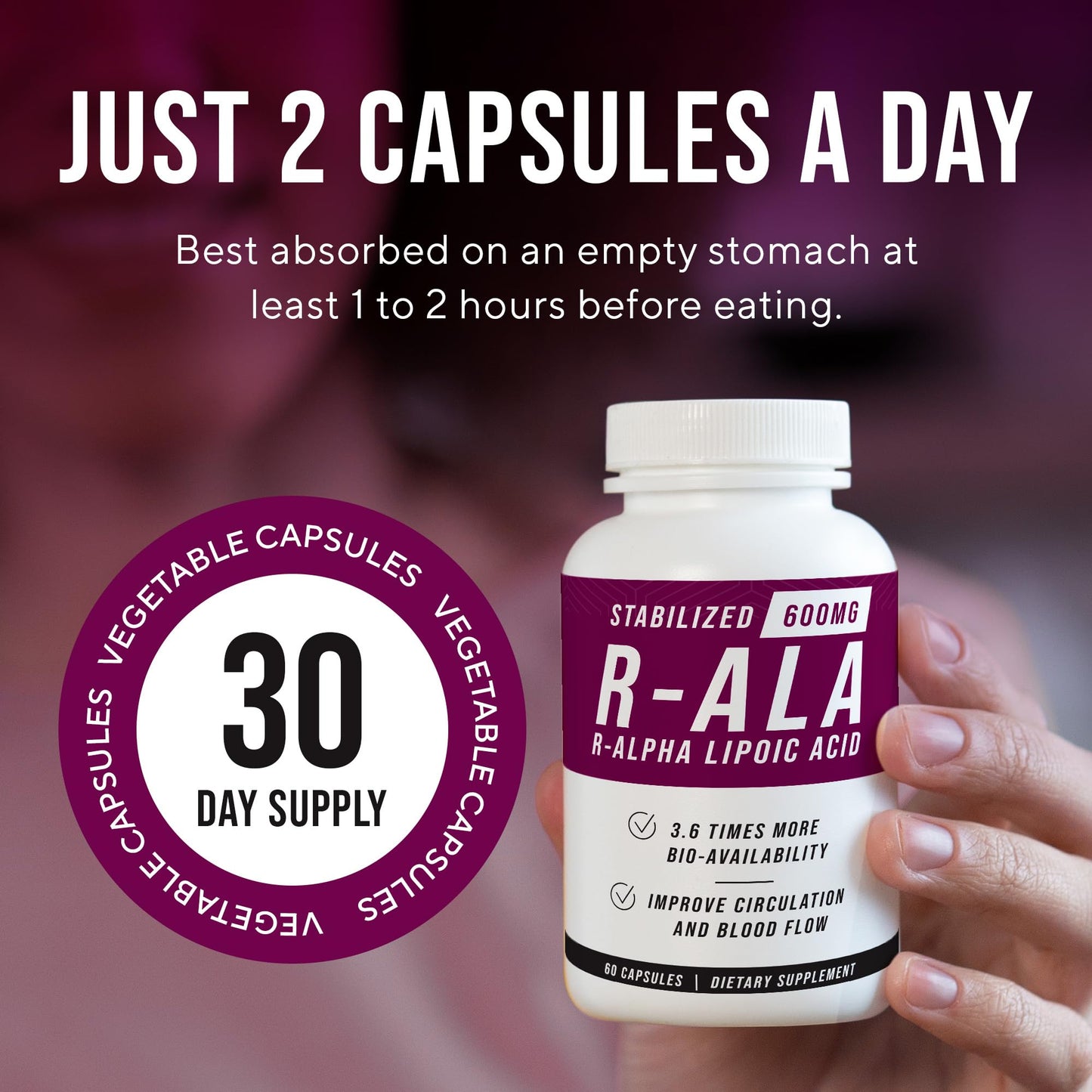 NERVE RENEW R-ALA Stabilized R Alpha Lipoic Acid 600mg Nerve Support Supplement Capsules, 180 Capsules