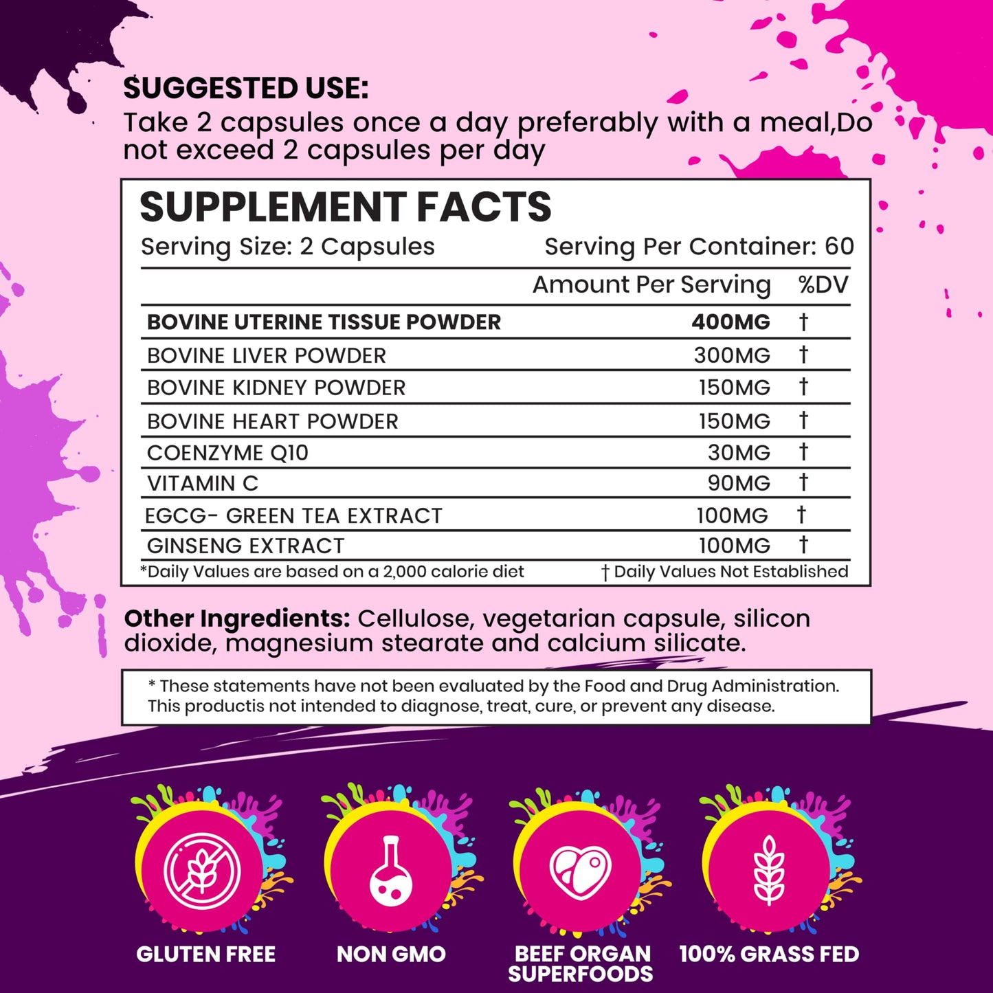 ANCIENT DIOSA Beef Liver Capsule Supplement for Women - Grass-Fed Liver, Heart & Kidney with CoQ10 & Ginseng, Non-GMO & Gluten-Free, 120 Capsules