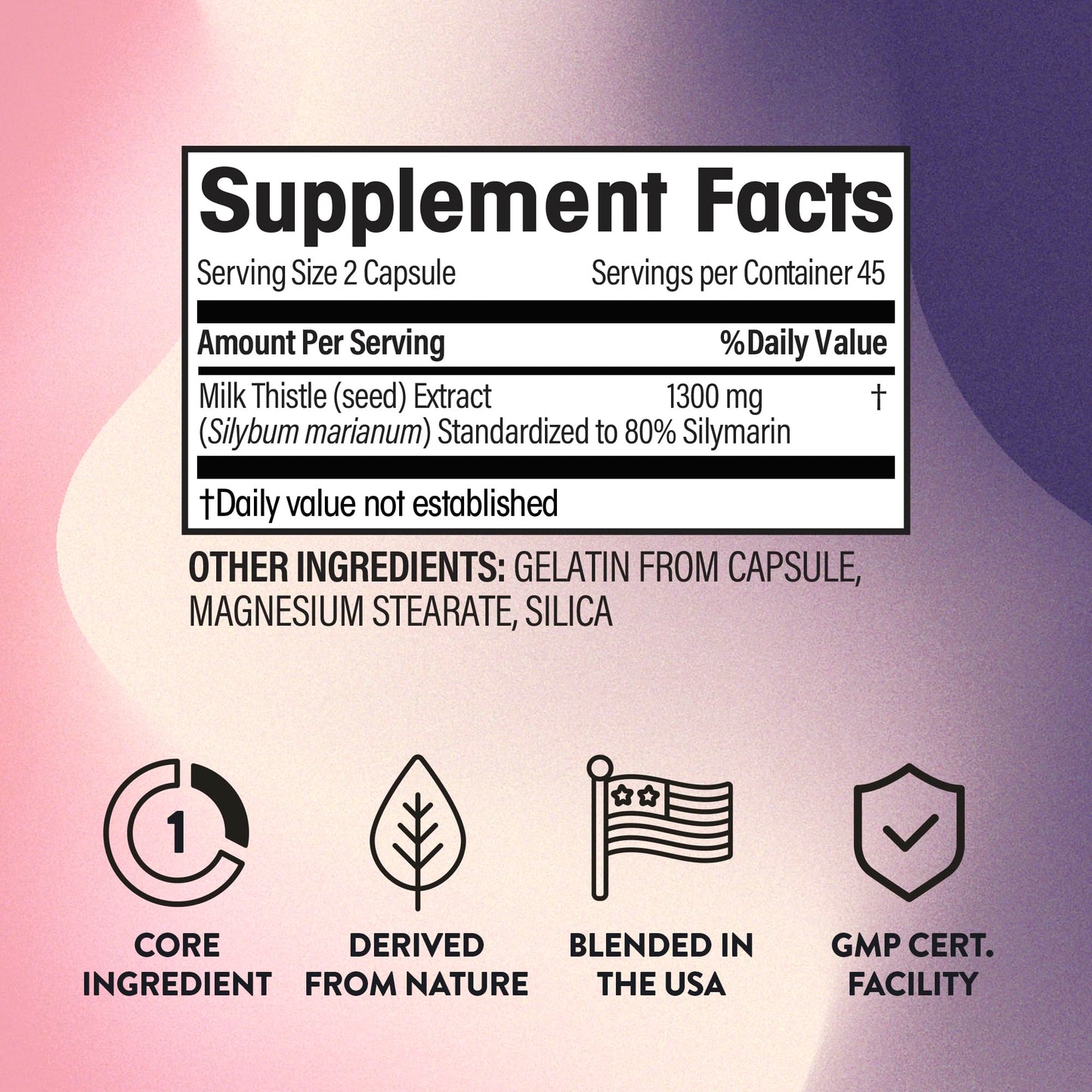 NGL Milk Thistle Extract 1300mg - 80% Silymarin Standardized, Liver Support, Capsules, 90 Count