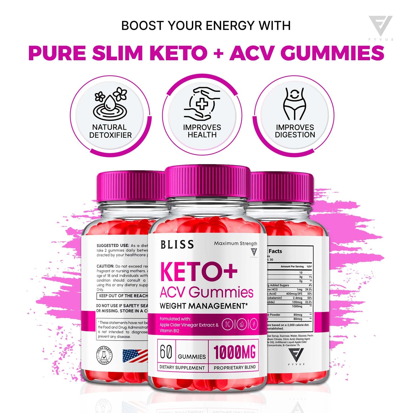 Fyvus Bliss Keto ACV Gummies, 120 Gummies