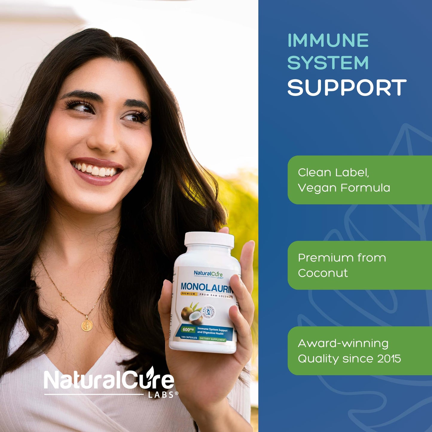 Natural Cure Labs Monolaurin 600mg Capsule, 100 Capsules