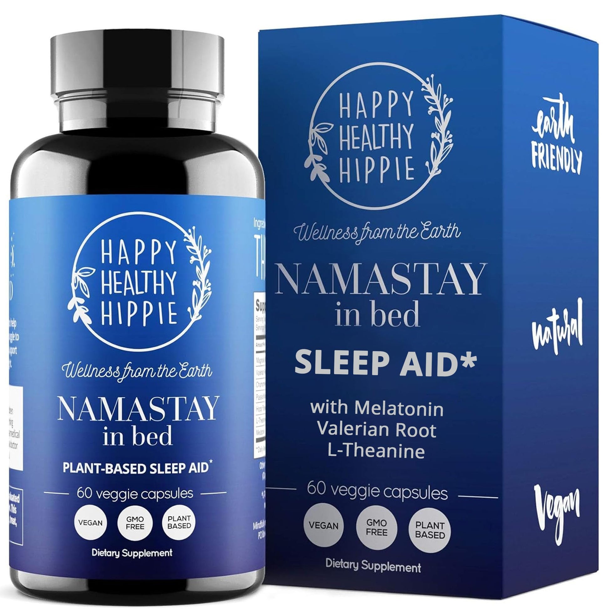 Happy Healthy Hippie Namastay in Bed Natural Sleep Aid, Low Dose Melatonin 0.5 mg Capsule, 60 Count