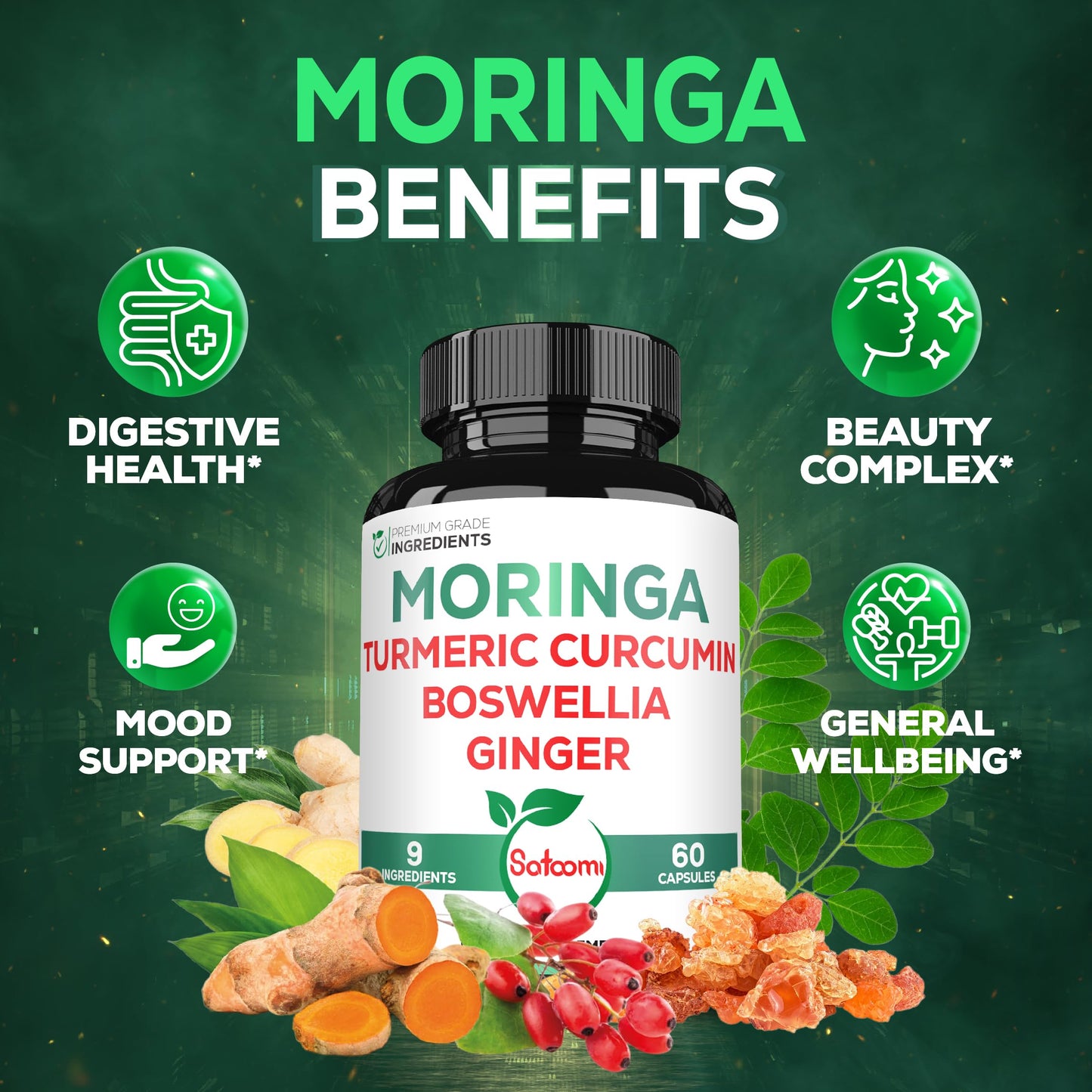 Satoomi 9in1 Moringa Capsules, 60 Count