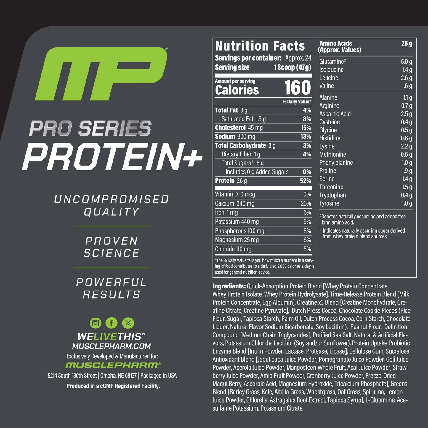 Muscle Pharm Pro Series Protein+ Whey Protein Powder, 2 lb