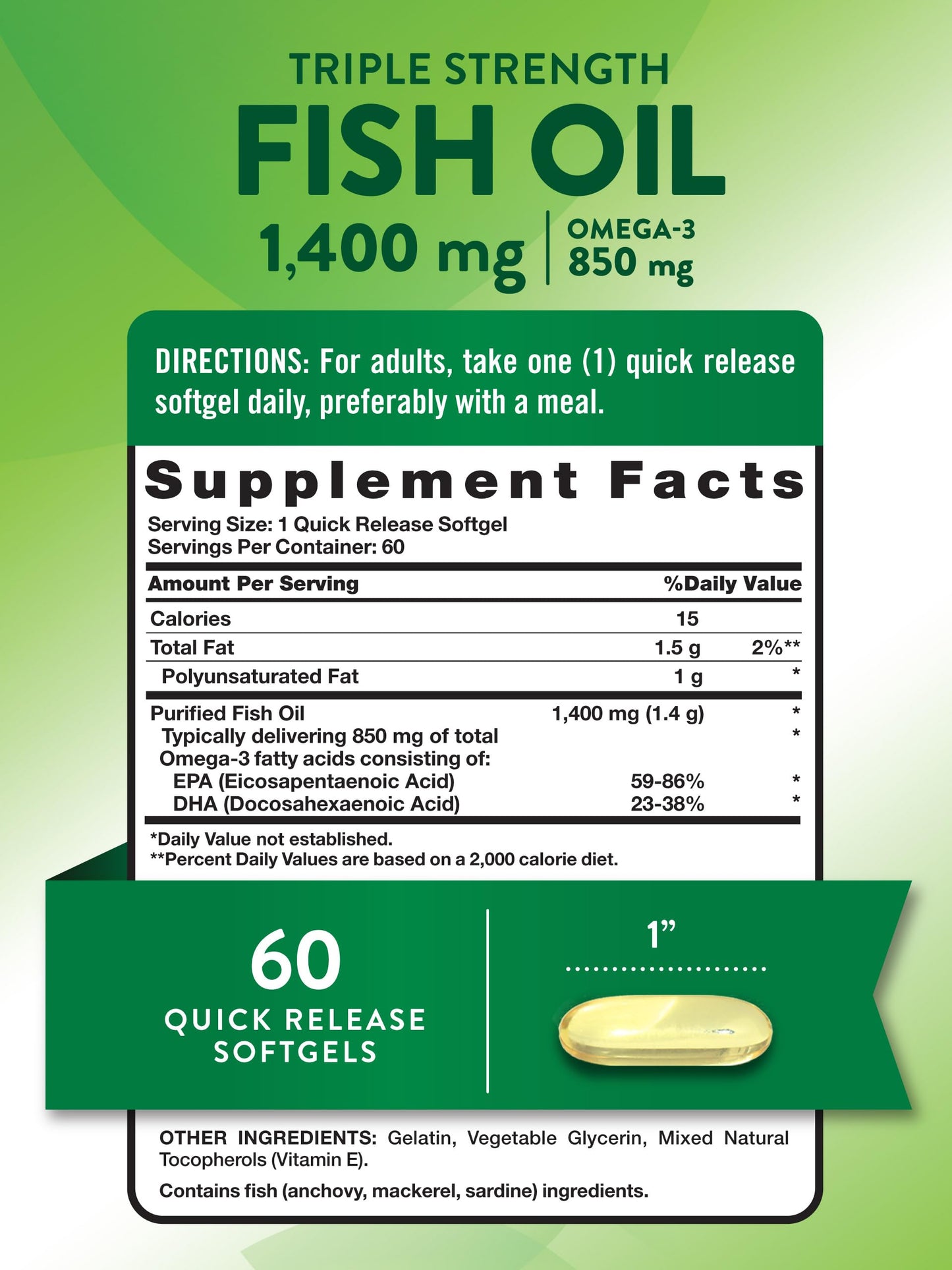 Nature's Truth Triple Strength Fish Oil 1400 mg | 850 mg Omega-3 Softgels 60 Count