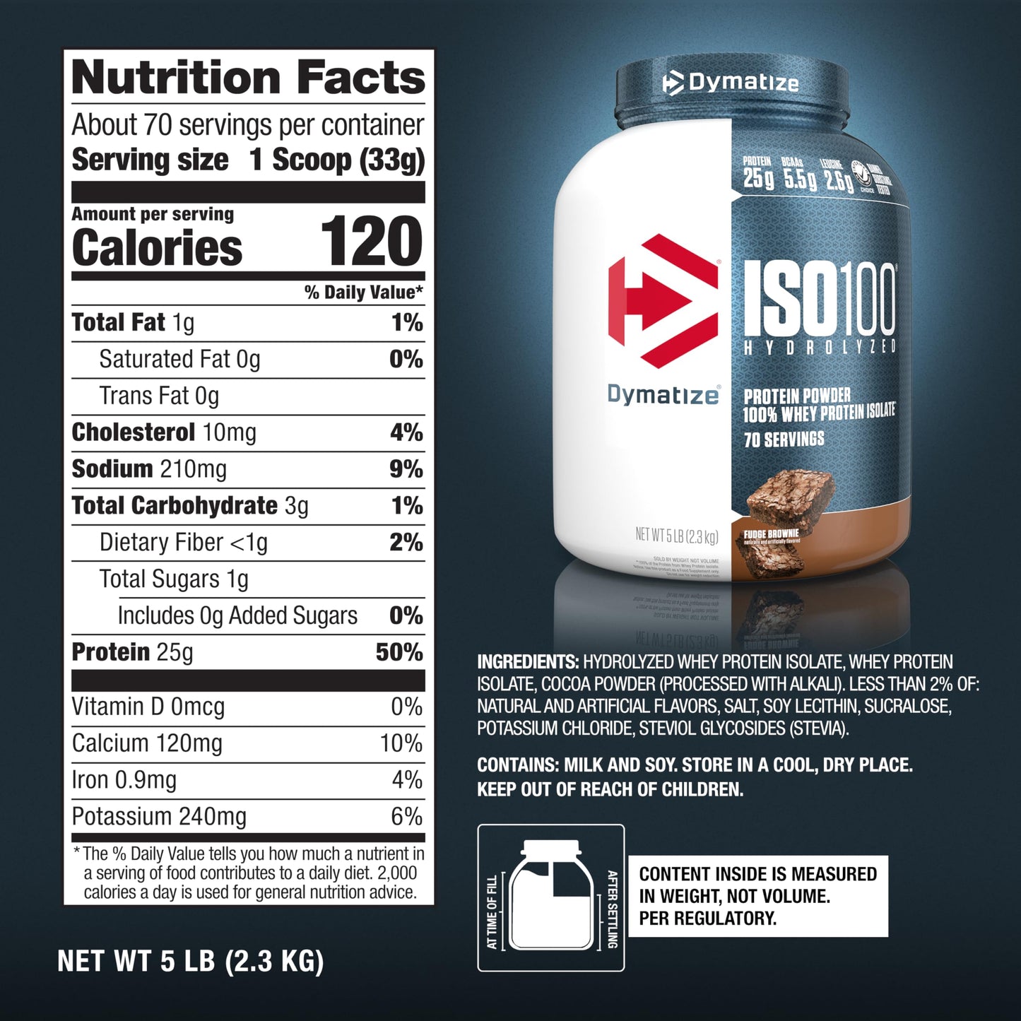 Dymatize ISO100 Protein Powder, 100% Whey Isolate, Fudge Brownie, 80 Servings