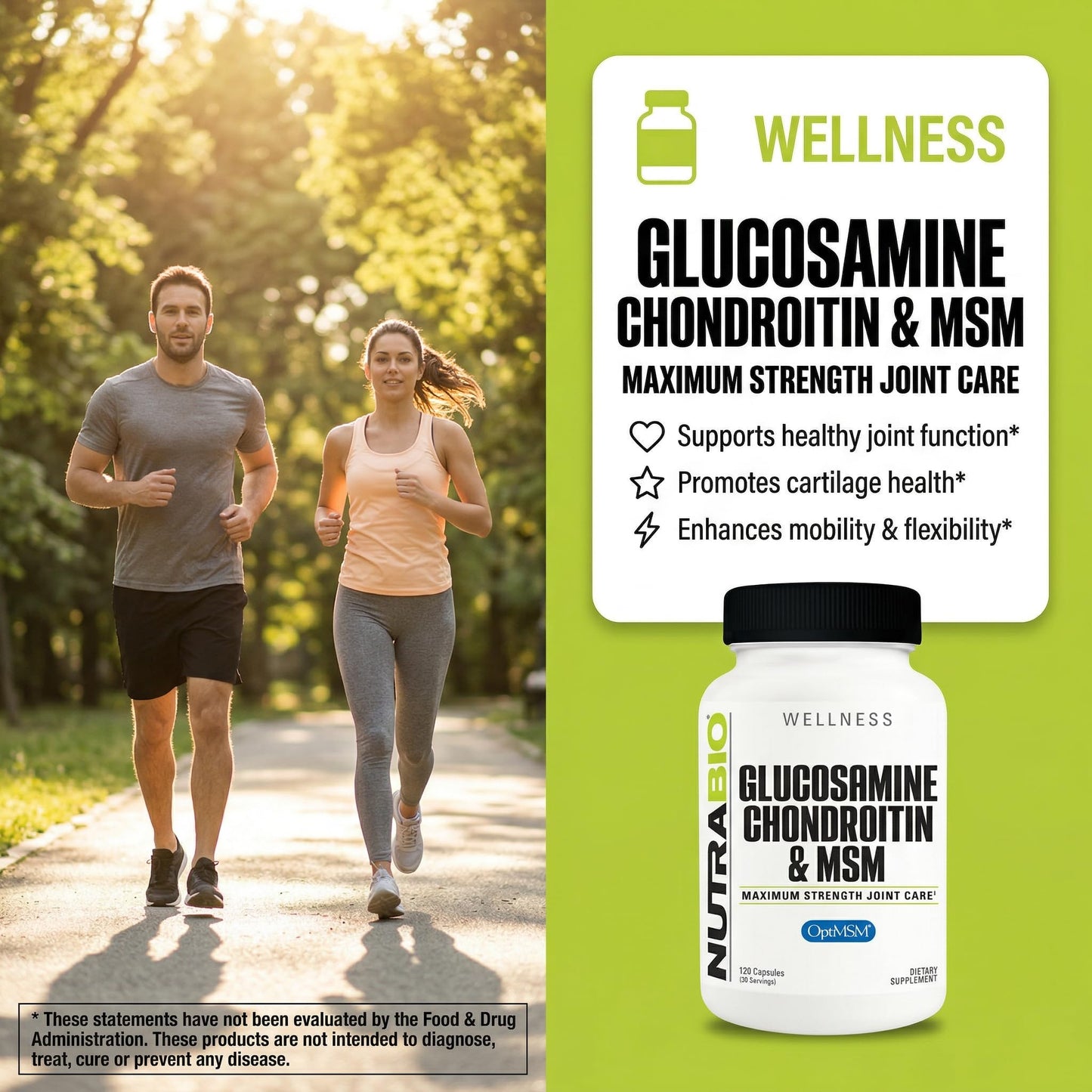 NutraBio Glucosamine Chondroitin & OptiMSM Joint Support Formula Supplement, 120 Capsules