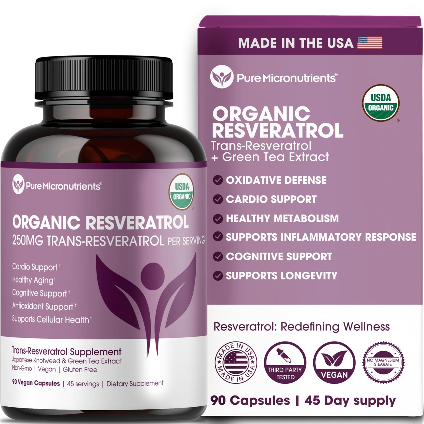 Pure Micronutrients Organic Resveratrol Supplement with Green Tea 90 Capsules