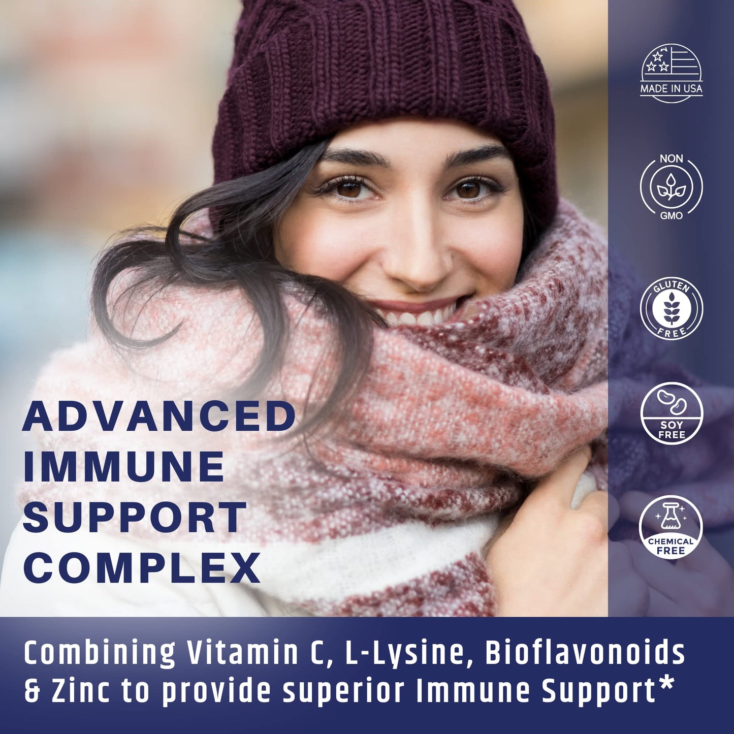 AgeImmune Vitamin C 1000mg Complex with L-Lysine 500mg, Zinc Gluconate 12mg, Bioflavonoids 300mg Capsules 120