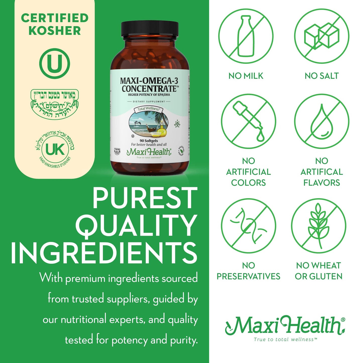 Maxi Health Omega 3 Fish Oil Supplement 2000mg EPA & DHA Capsule 90
