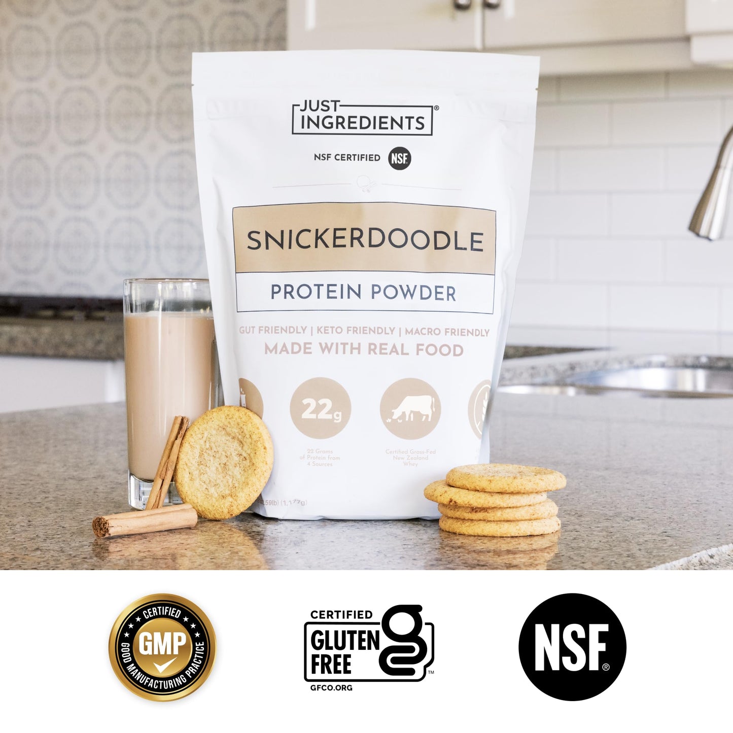 JUST INGREDIENTS Snickerdoodle Protein Powder, 30 Servings