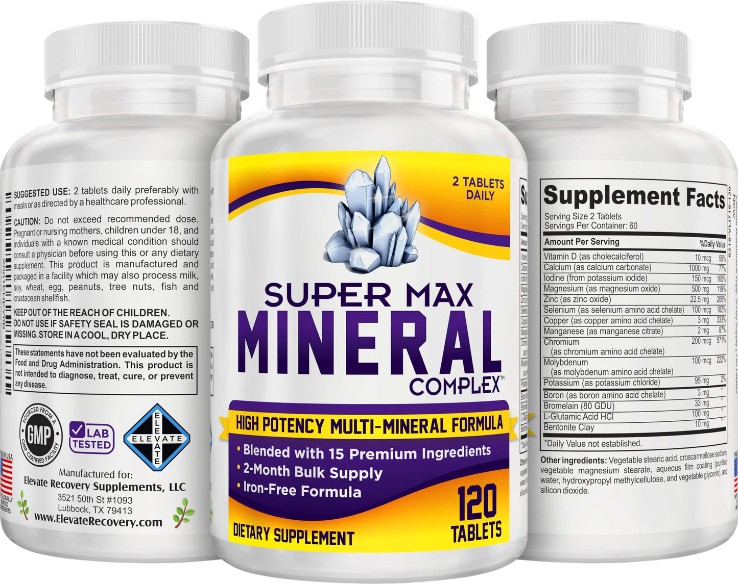 Elevate Recovery Supplements Multimineral Supplement Tablet 120 Count