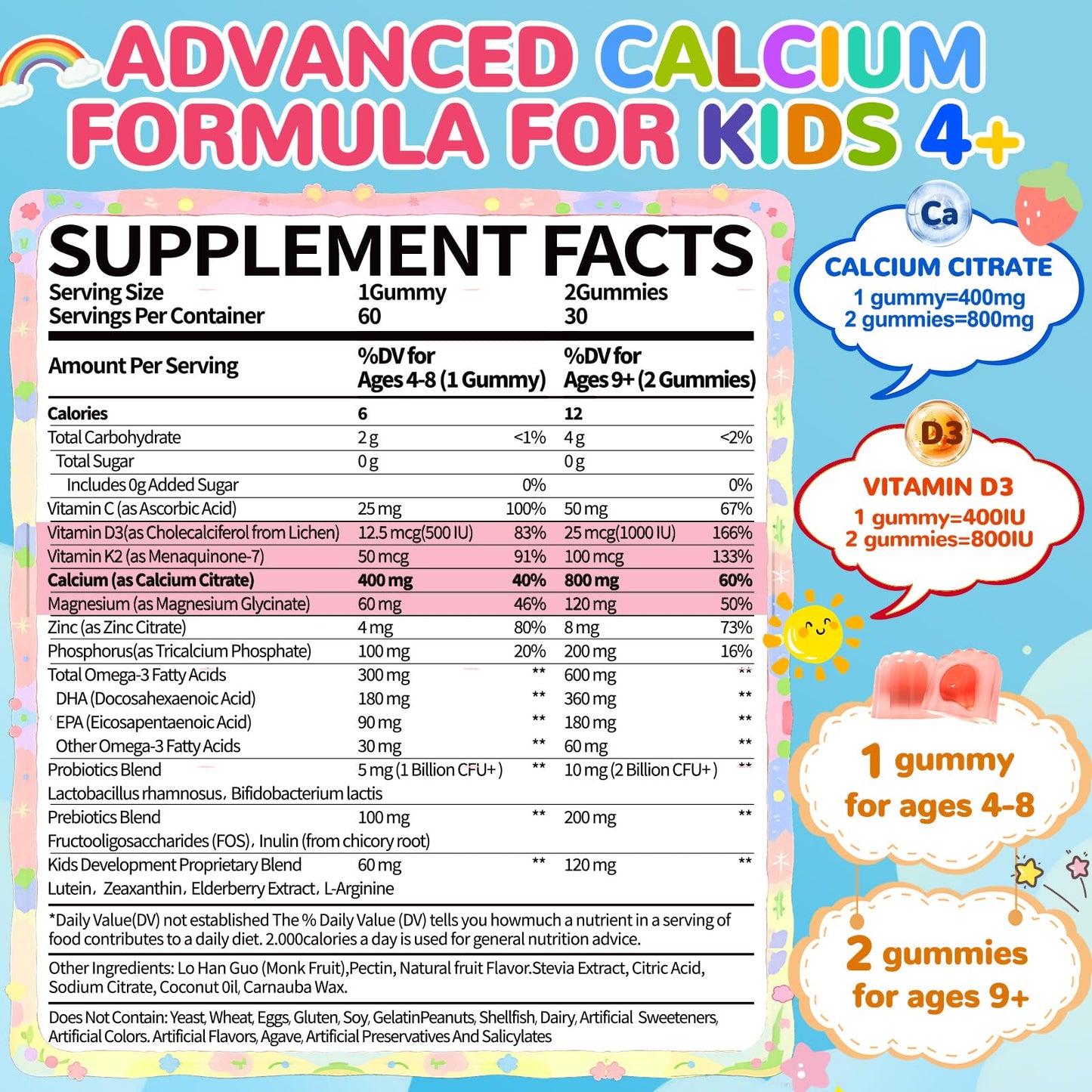 Fajeckma Kids Calcium Citrate Gummies 60 Count
