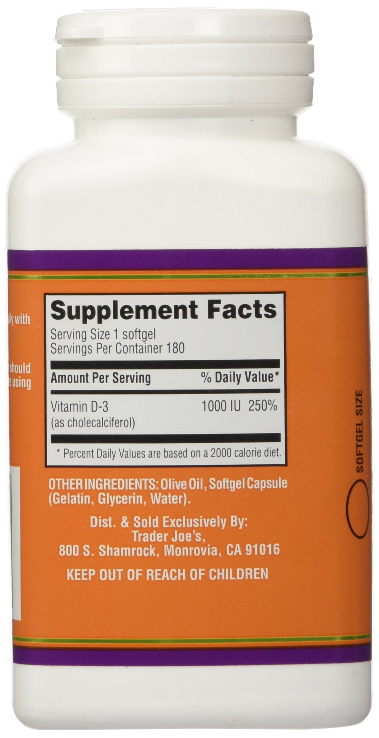 Trader Joe's Vitamin D-3 1000iu Softgels 180