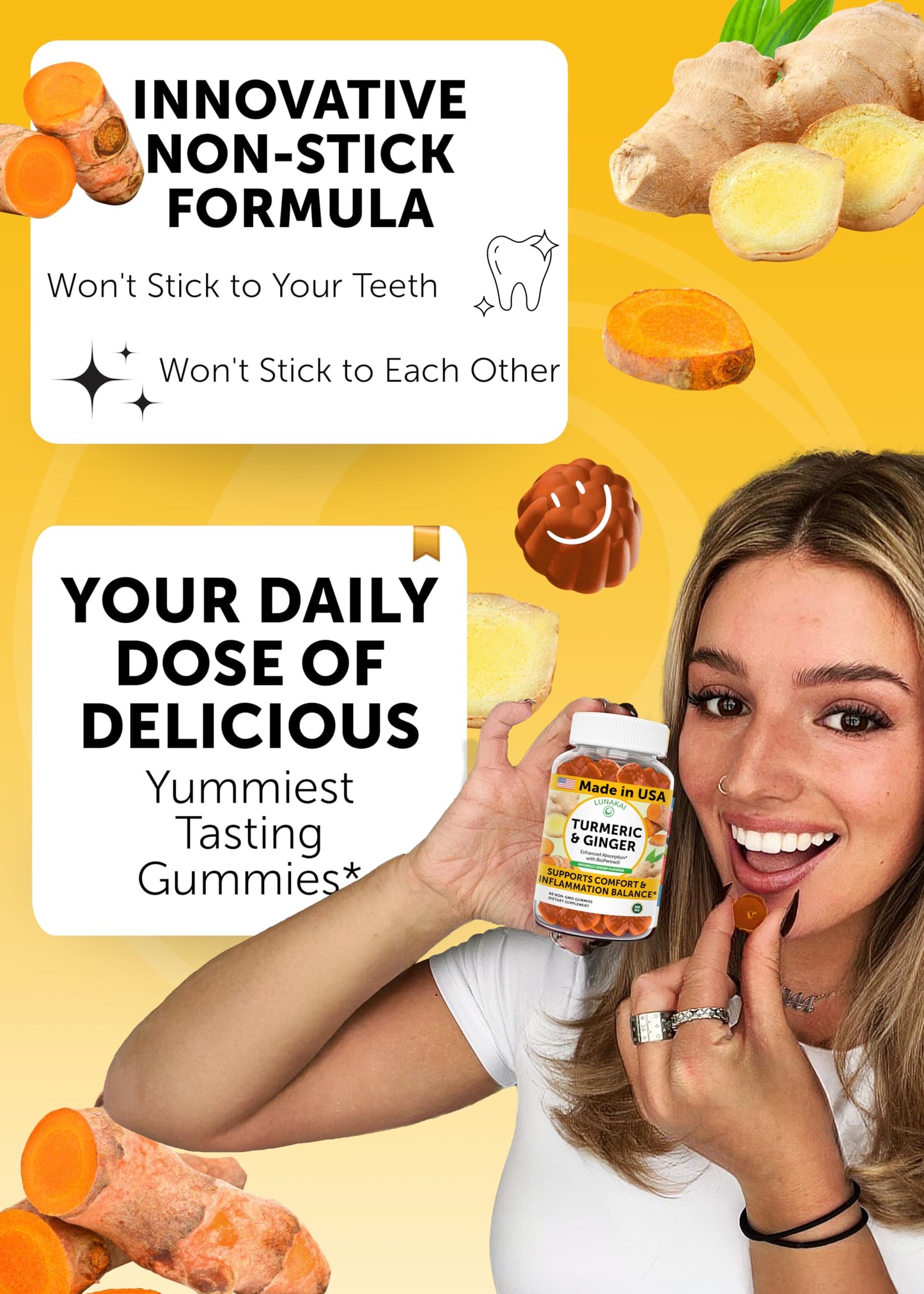 Lunakai Turmeric and Ginger Supplement 500mg with Black Pepper – High Absorption Curcumin for Joint Comfort, Daily Immune Support, Non-GMO, 360 Gummies