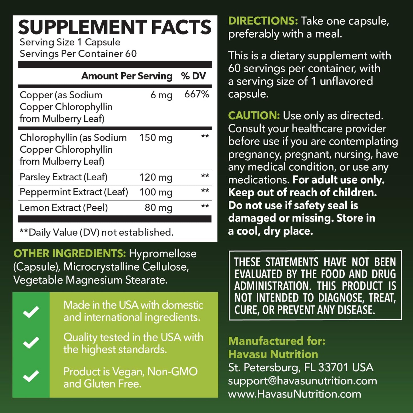 HAVASU NUTRITION Chlorophyll Capsule 60 Count