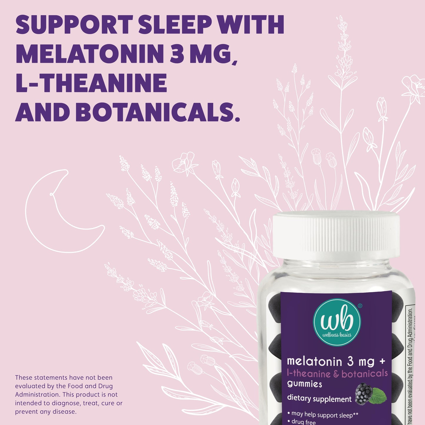 Wellness Basics Melatonin Gummy, 50 Count