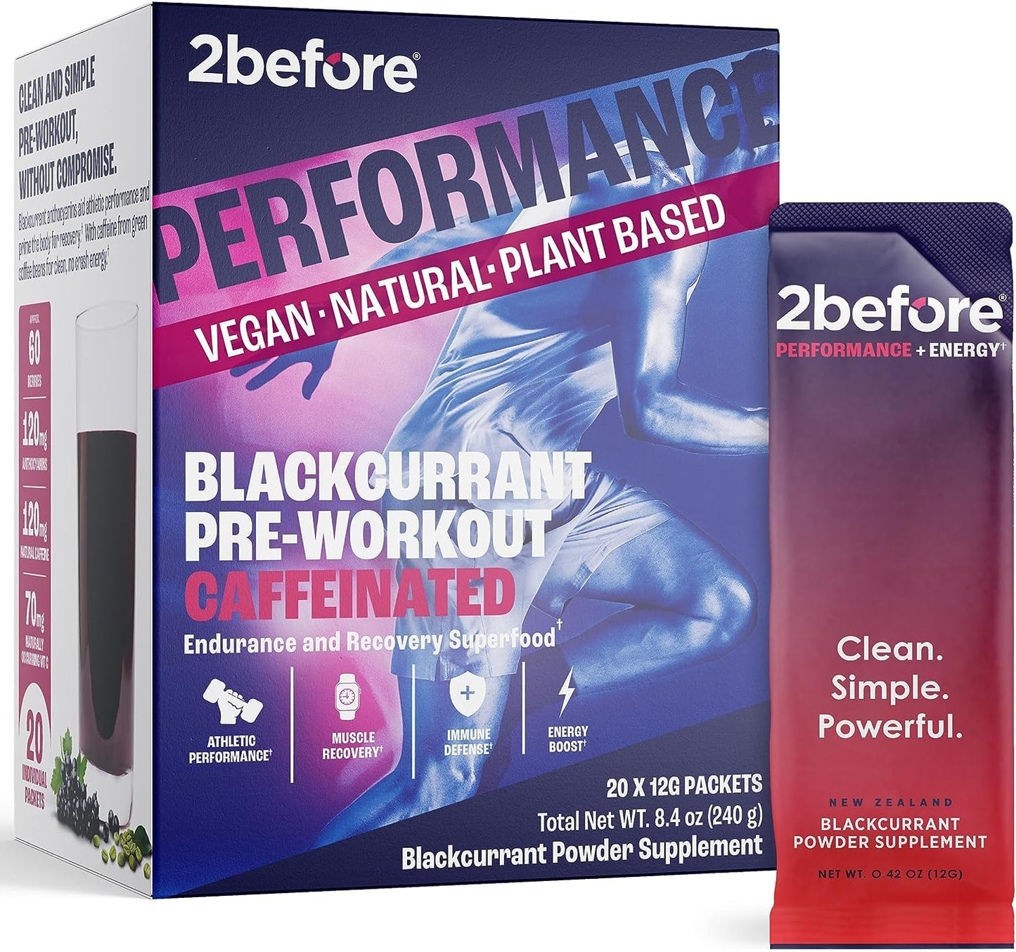 2before All Natural Vegan Pre Workout Powder 8.4 oz