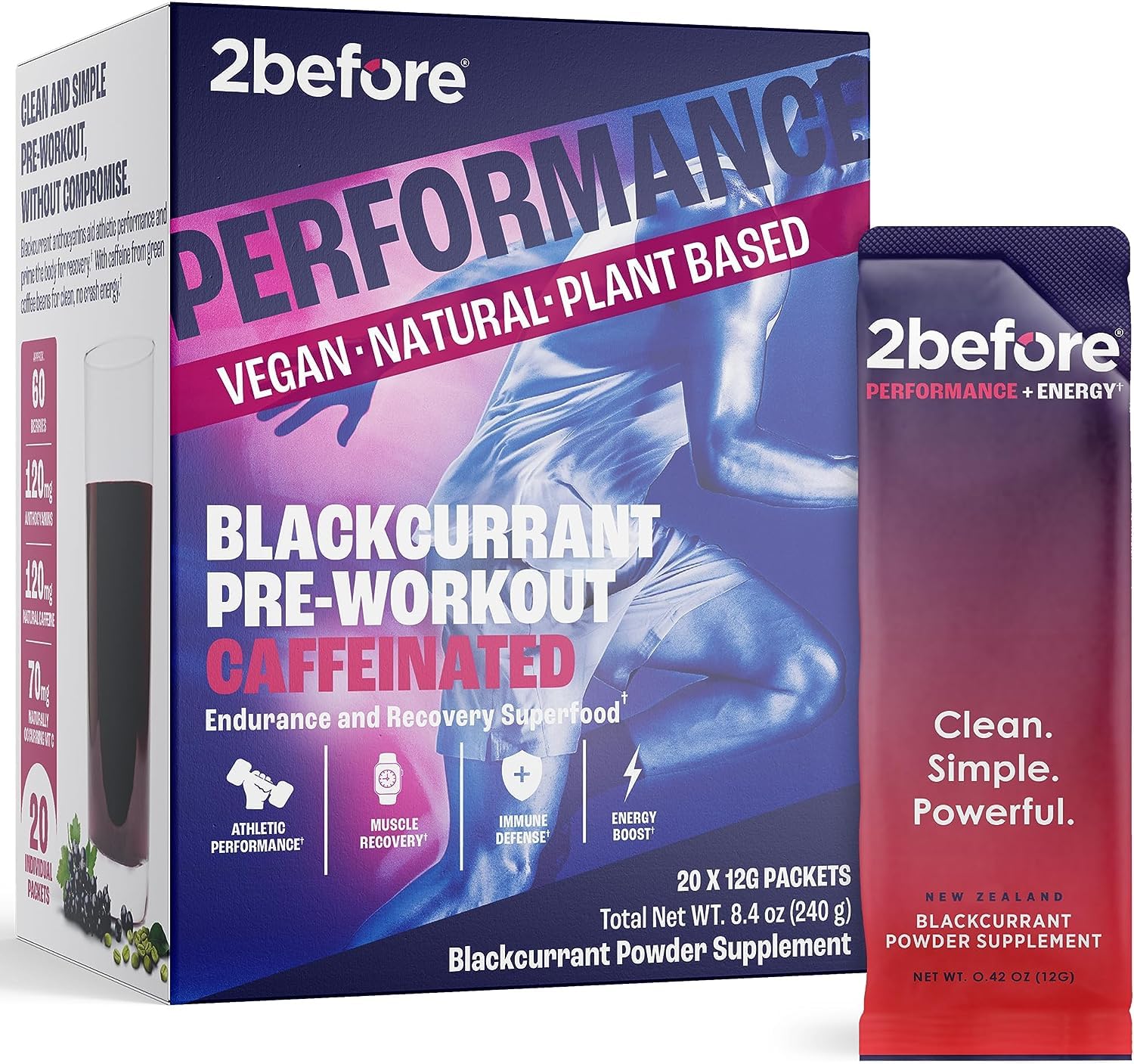 2before All Natural Vegan Pre Workout Powder 8.4 oz