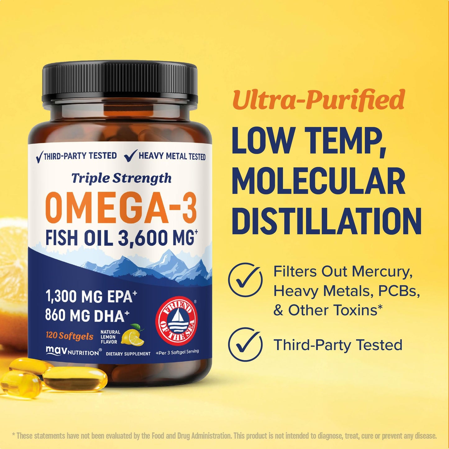 MAV NUTRITION Triple Strength Omega 3 Fish Oil Softgel 120 Count