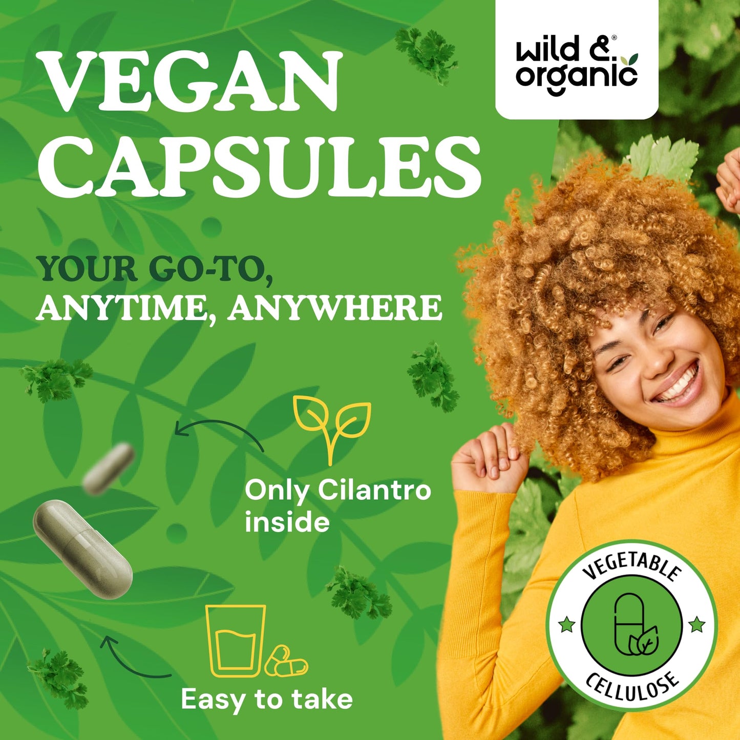 Wild & Organic Cilantro Capsules 800 mg - Detox Support, 90 Count