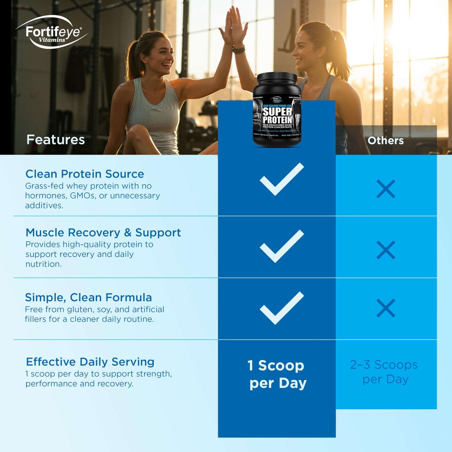 Fortifeye Vitamins Super New Zealand Grass Fed Whey Protein Powder, Dark Chocolate Fudge Flavor, 60 Servings, 3 Pack