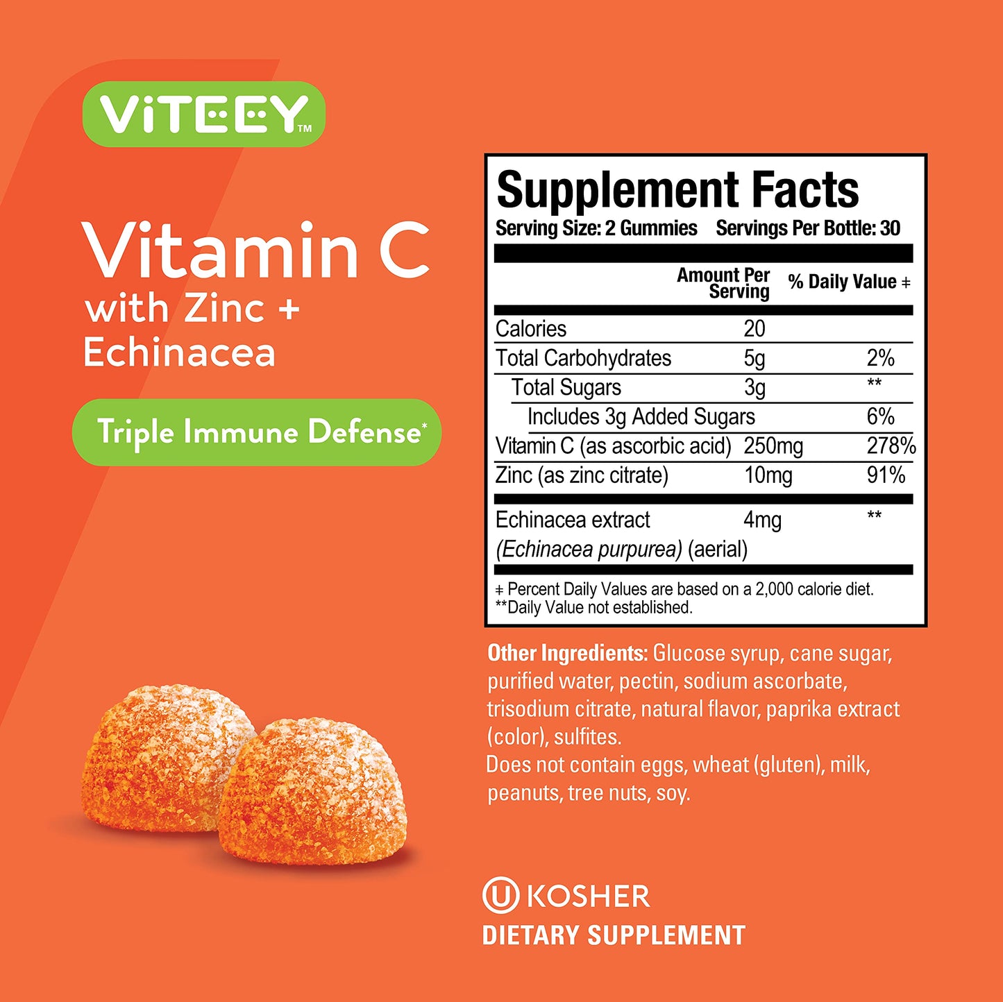 Viteey Vitamin C Gummies with Zinc & Echinacea, 60 Count