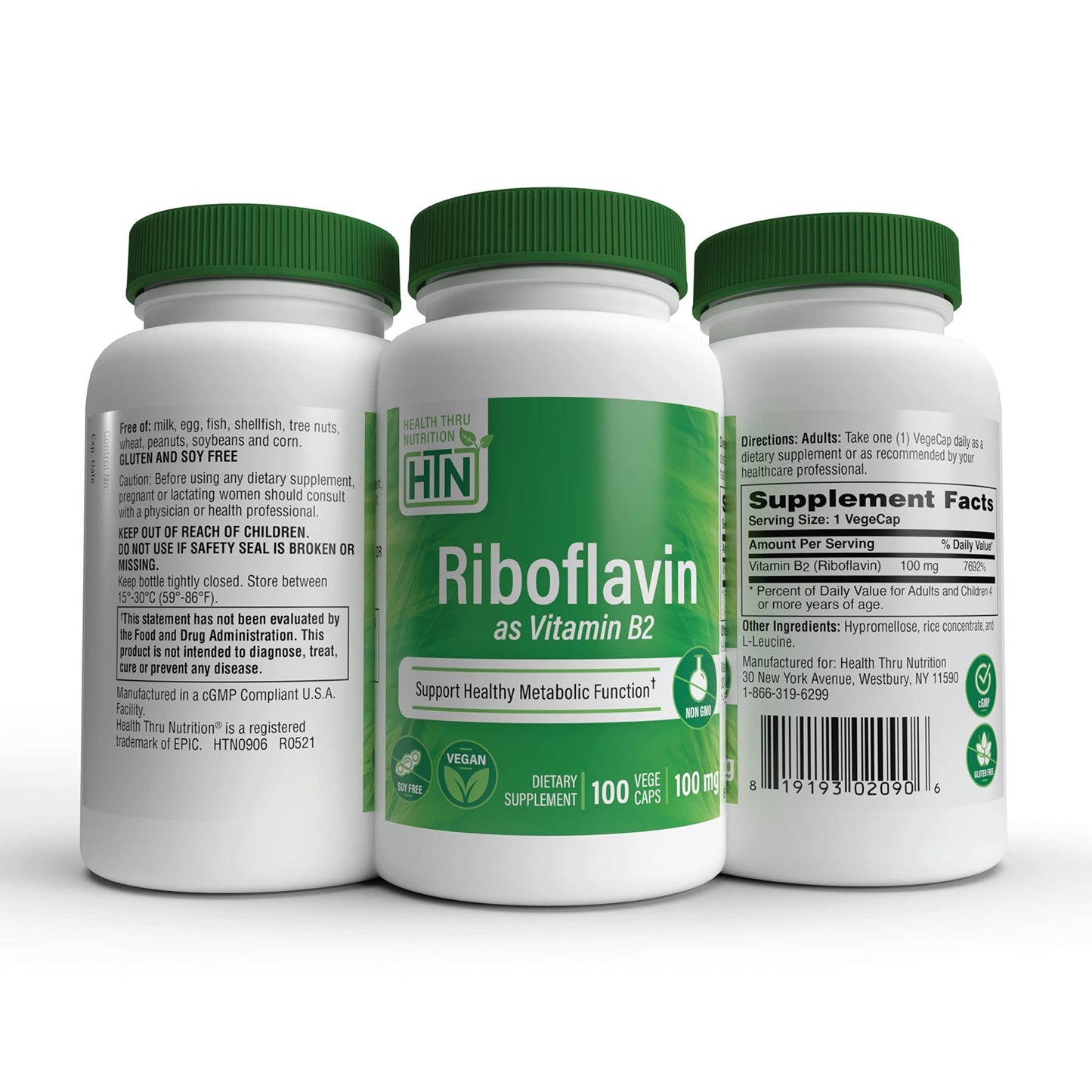 Health Thru Nutrition Riboflavin 100mg Vitamin B2 Capsule, 100 Count