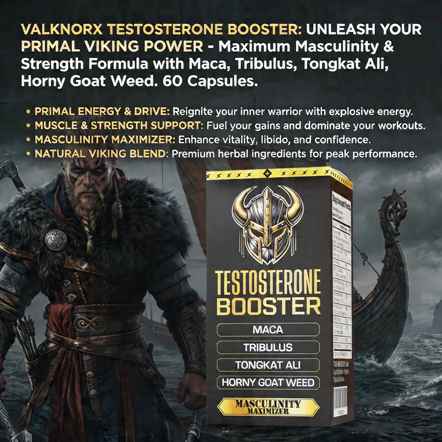 VALKNORX Primal Viking Testosterone Booster Capsule, 60 Count