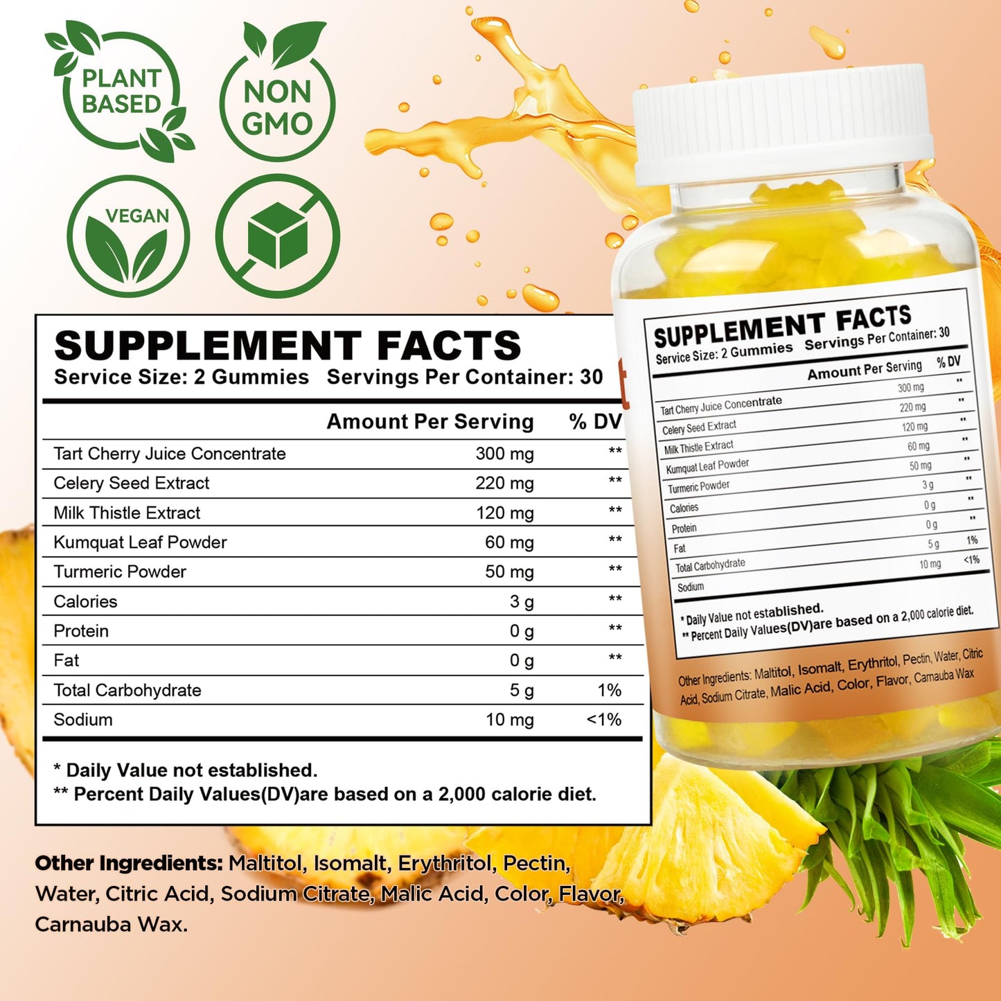 Feelherbs Natural Joint Support Gummies for Women & Men, Pineapple, Extra Strength, with Turmeric & Tart Cherry, Glucosamine-Free, 60 Count
