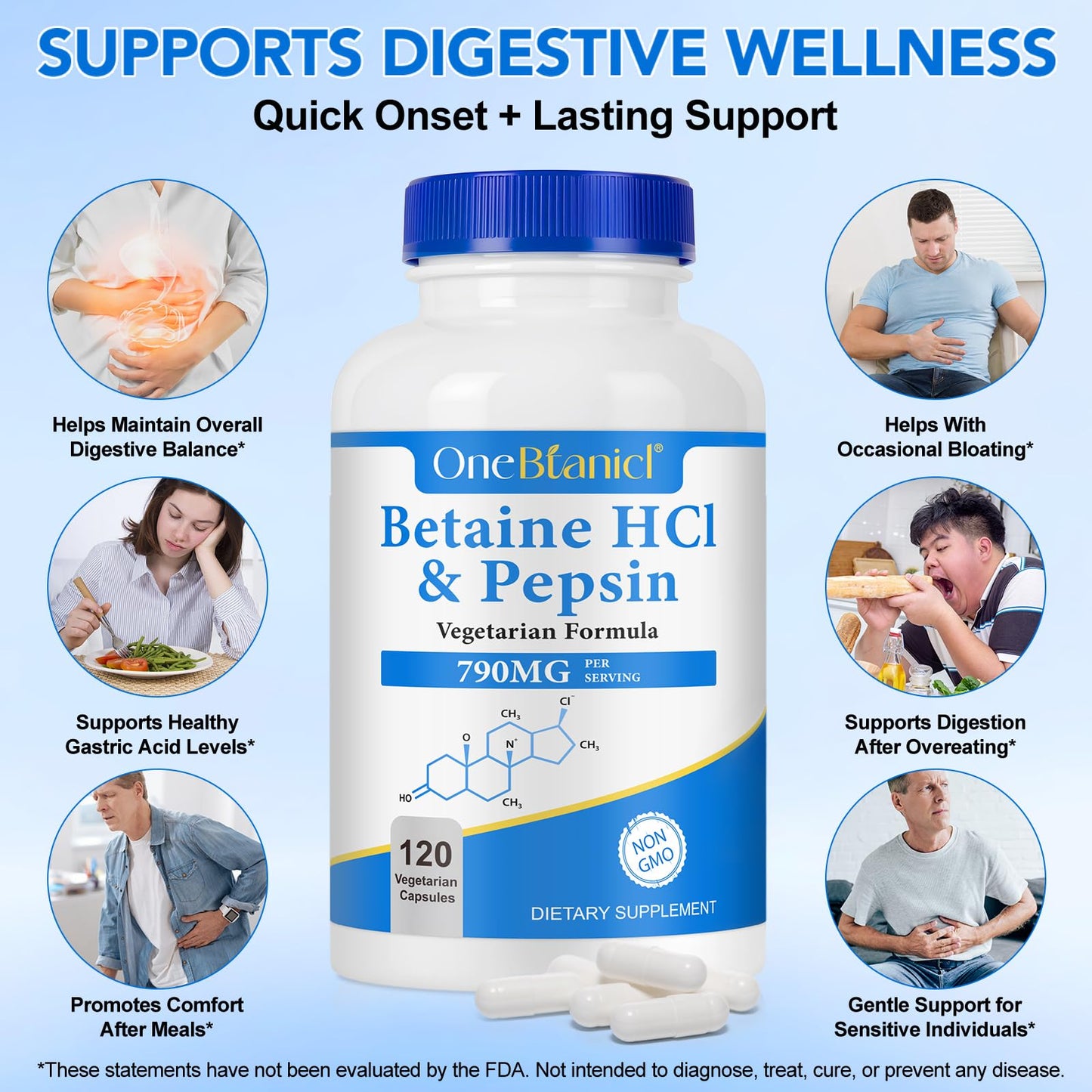 shwdppmy Betaine HCl with Pepsin Digestive Enzymes Supplement, 120 Vegan Capsules