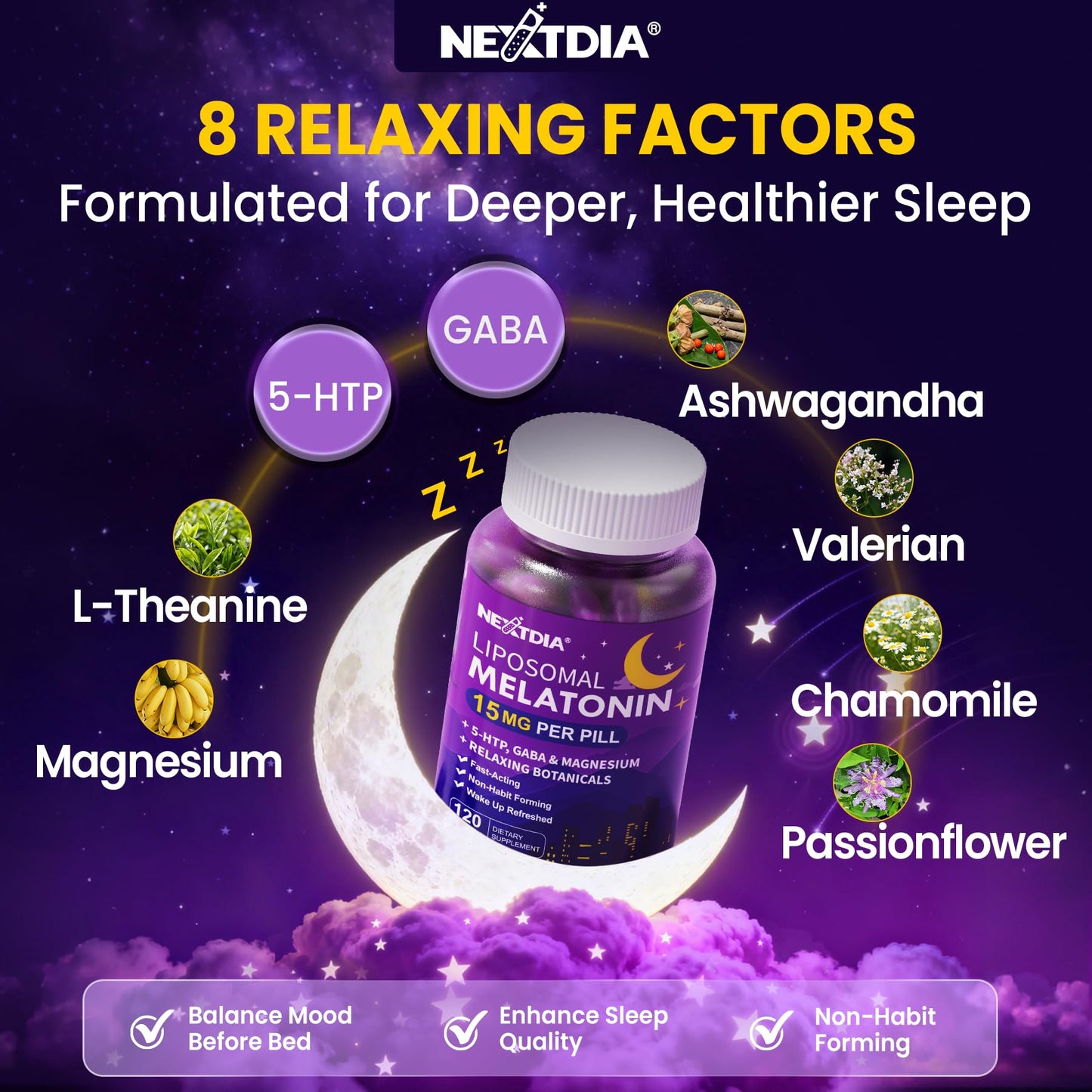 Nextdia Liposomal Time Release Melatonin + Magnesium Sleep Supplement Softgels 120