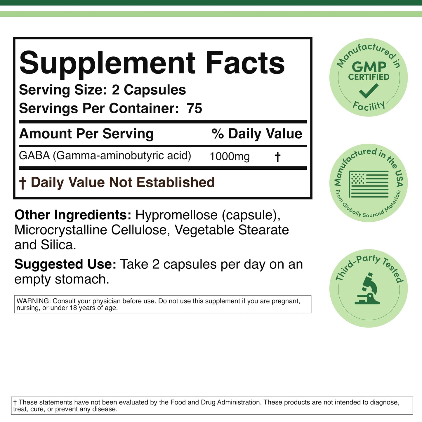 Double Wood Supplements GABA Supplement Capsule 150 Count