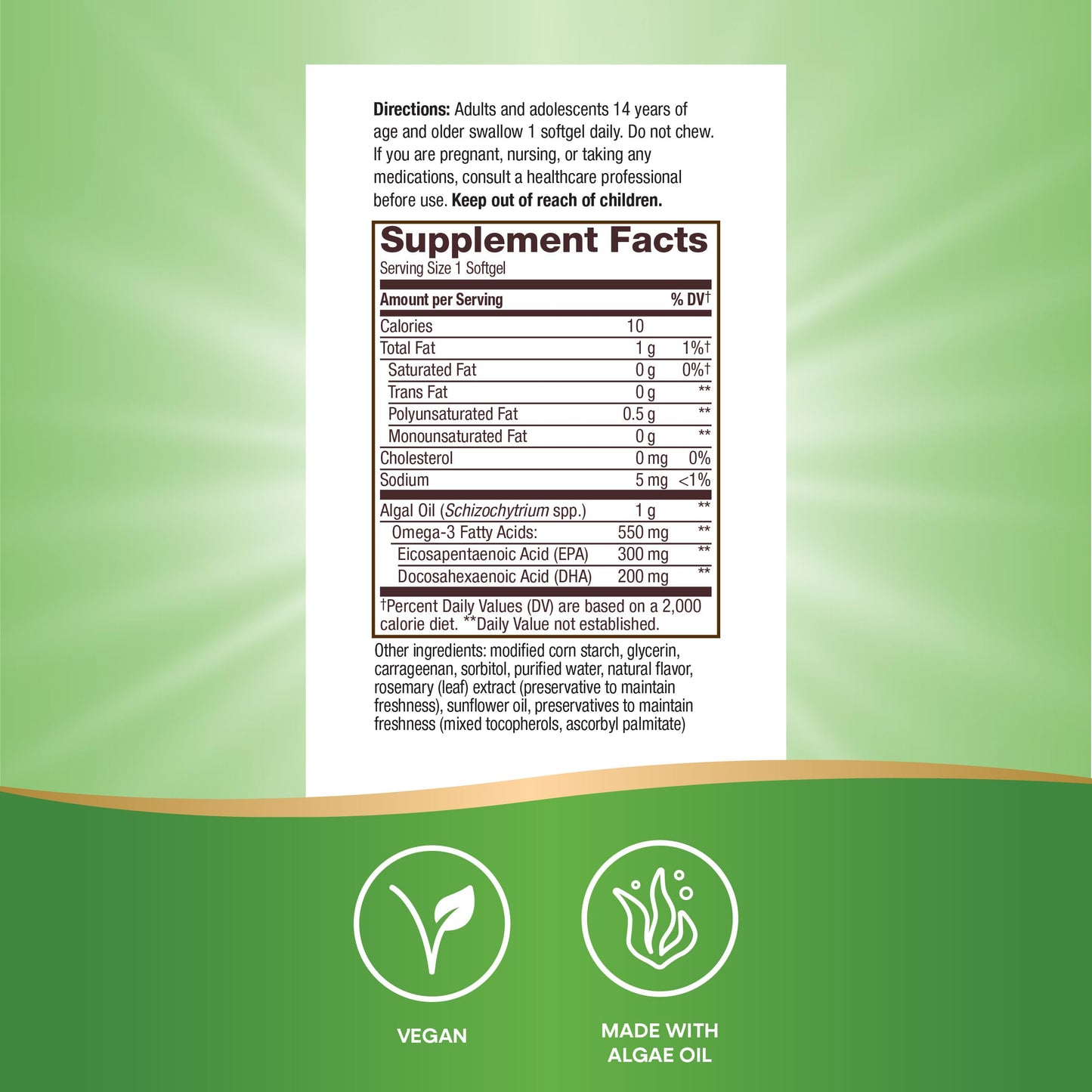 Nature's Way NutraVege Vegan Omega-3 Supplement Softgels, 30 Count