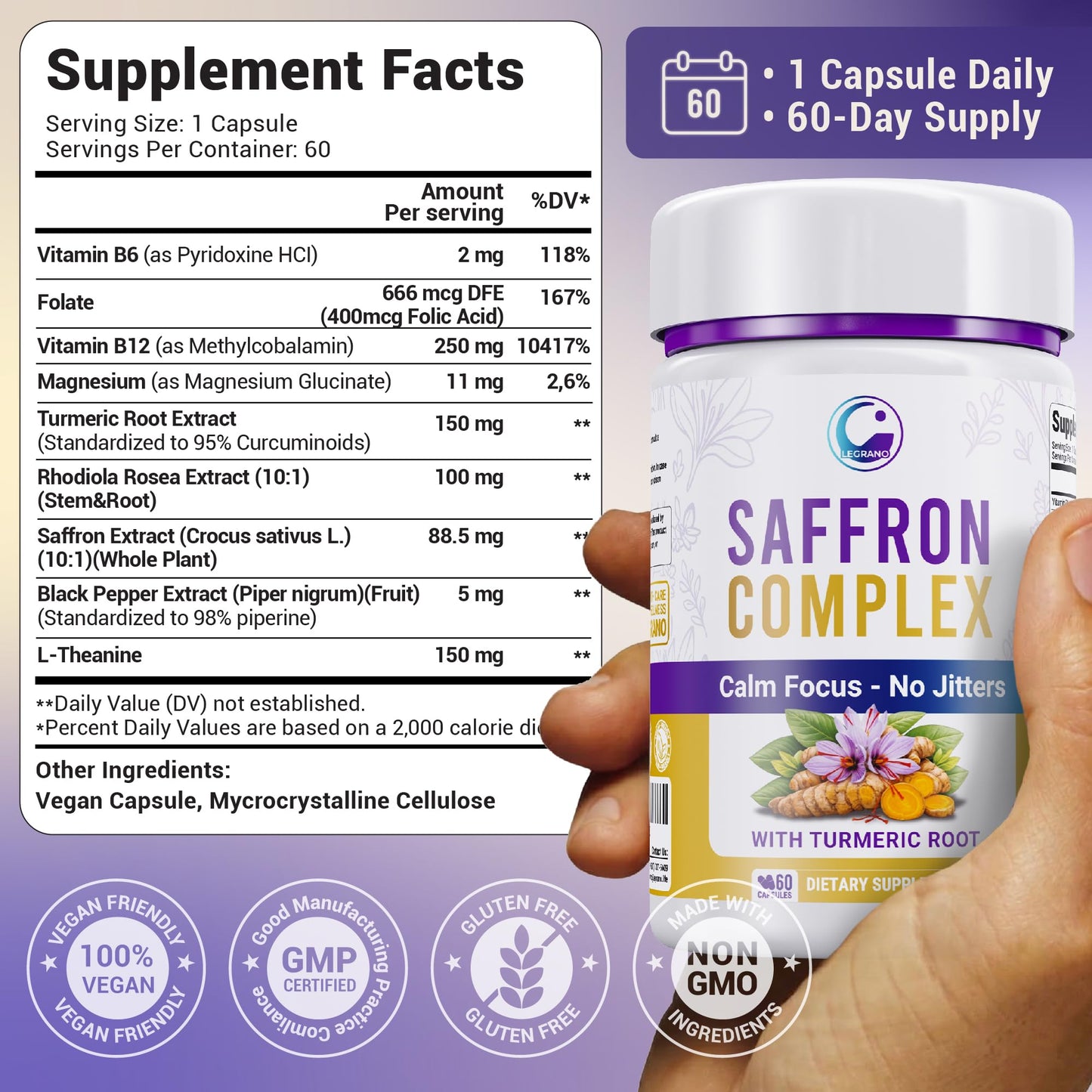LEGRANO Premium Saffron Extract Capsules, 60 Count