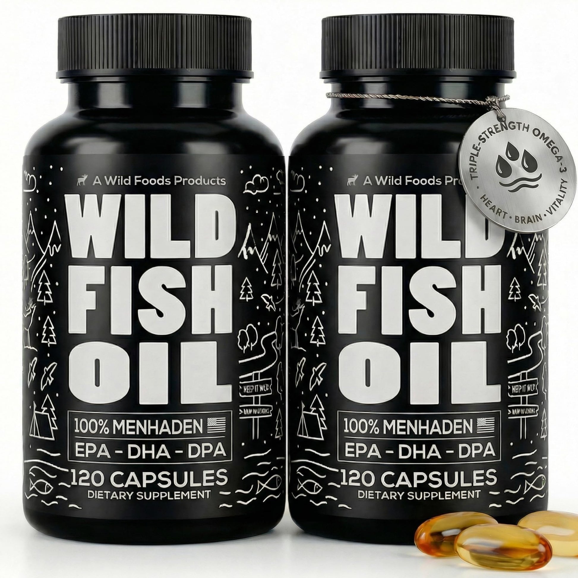 Wild Foods Fish Oil Omega-3 Supplements Softgels, 240