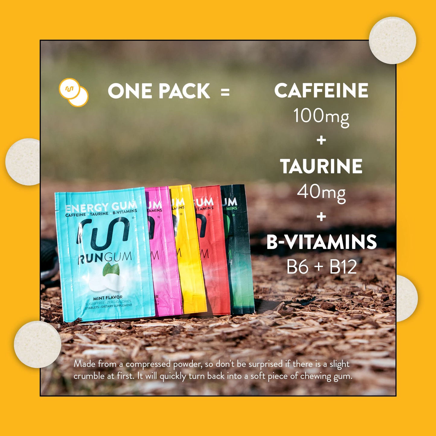 Run Gum Fruit Flavor Caffeinated Energy & Focus Gum Chewable 24 Pieces