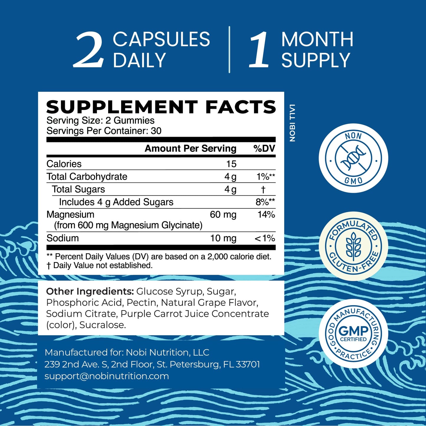Nobi Nutrition Magnesium Glycinate Gummies 60 Count