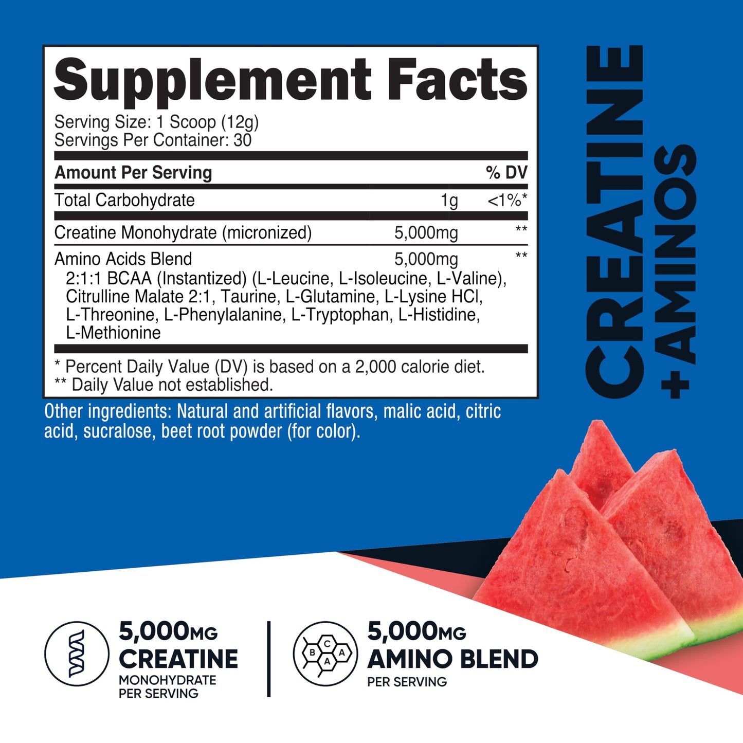Nutricost Creatine + Aminos Powder Watermelon Flavor, 13.2 oz