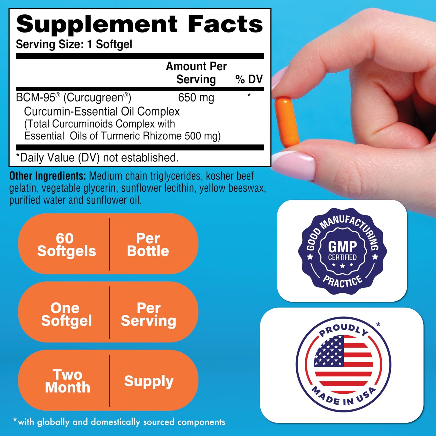 Health Thru Nutrition Curcu-Gel 650mg BCM-95® Curcugreen Turmeric Curcumin Capsule, 60 Count