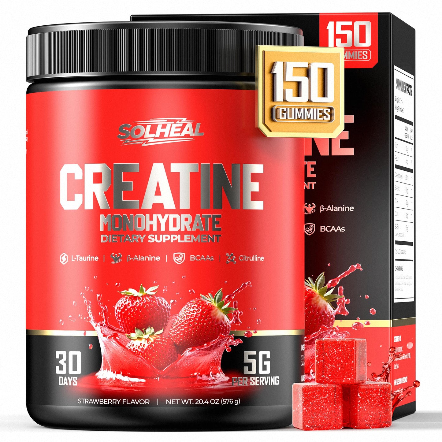 SolHeal Real Creatine Monohydrate Gummies 5g 150 Count