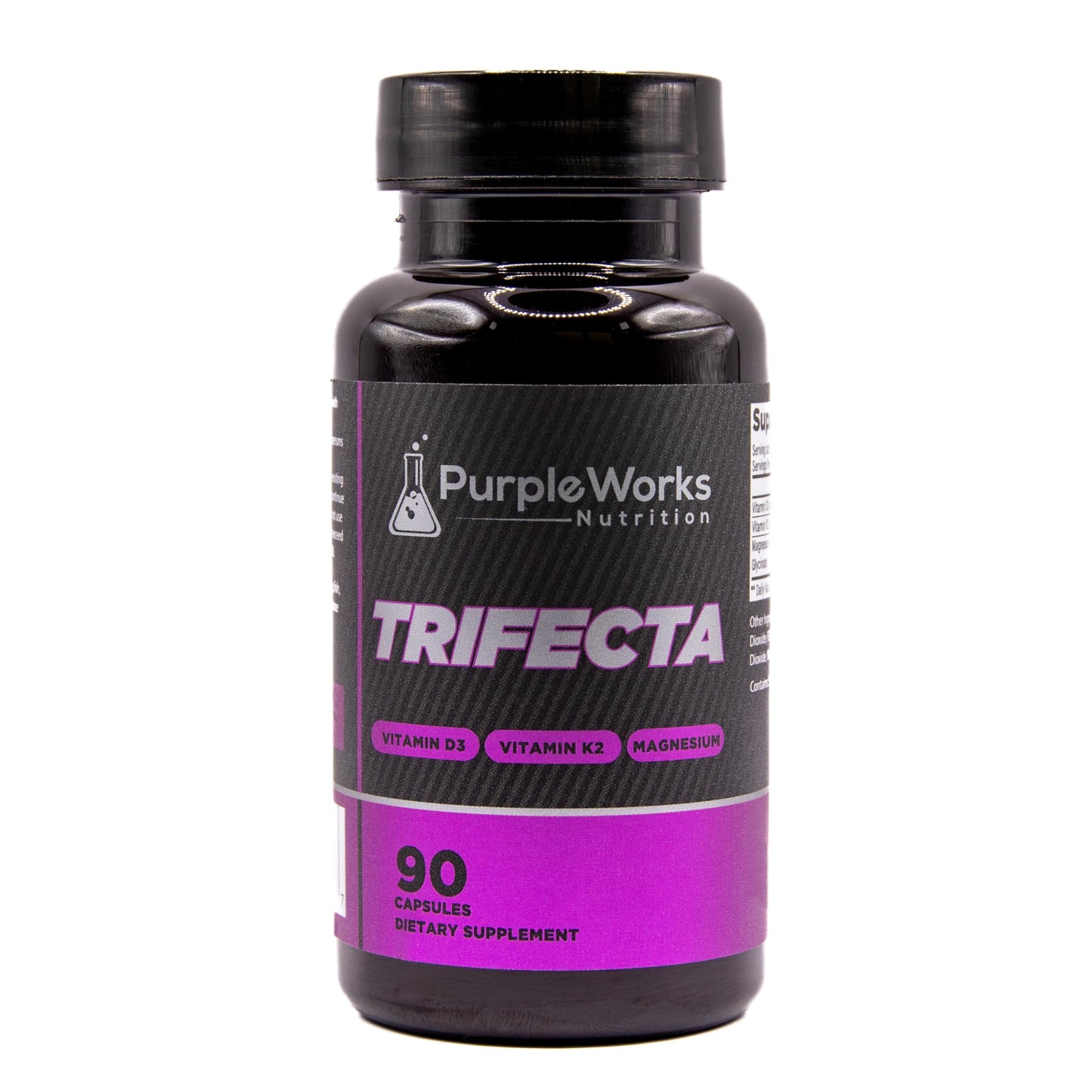 PurpleWorks Nutrition Trifecta Vitamin D3 K2 Magnesium Capsules 2000IU, 120mcg K2, 120mg Magnesium 90 Count